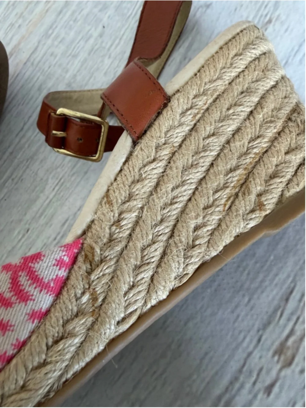 Women's Lands' End Pink Beige Patterned Espadrille Wedges 7.5